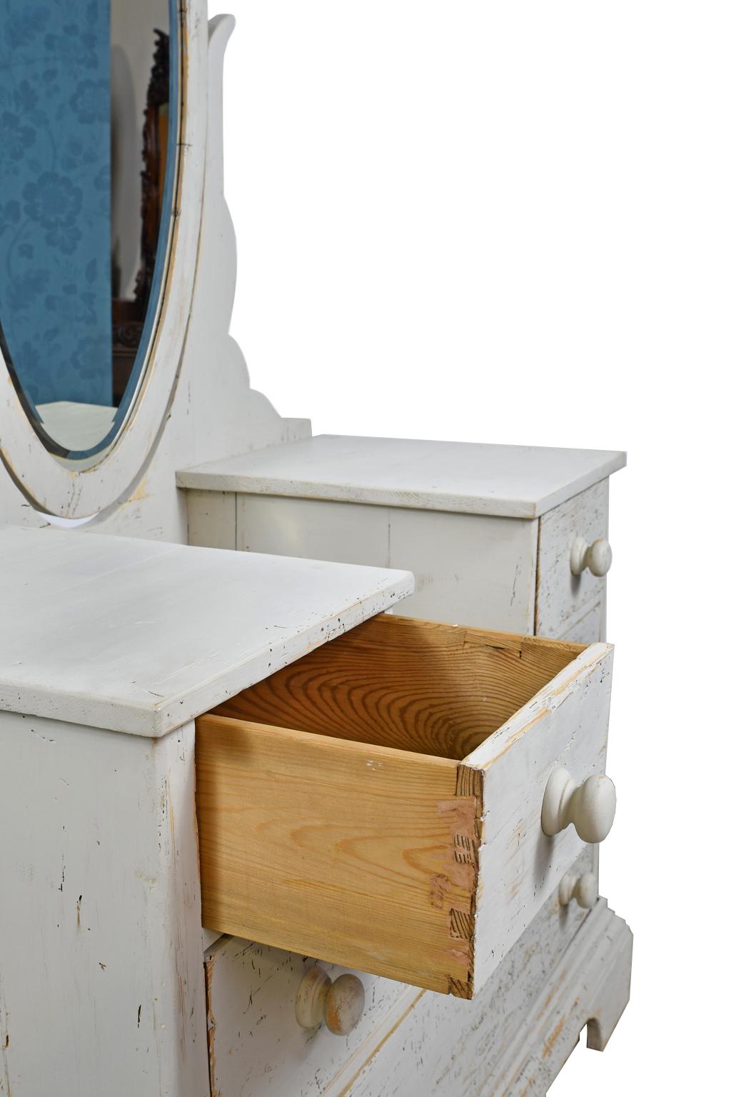 Antique Dressing Table/ Chest of Drawers with Gustavian Grey Paint & Oval Mirror For Sale 1