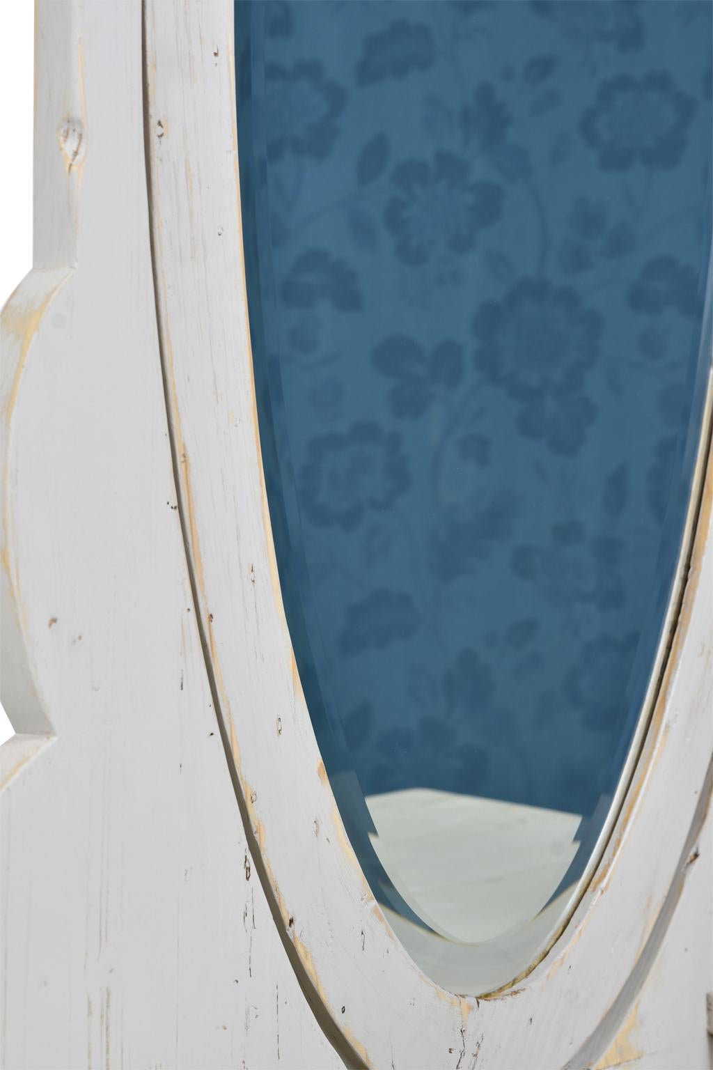 Antique Dressing Table/ Chest of Drawers with Gustavian Grey Paint & Oval Mirror en vente 2
