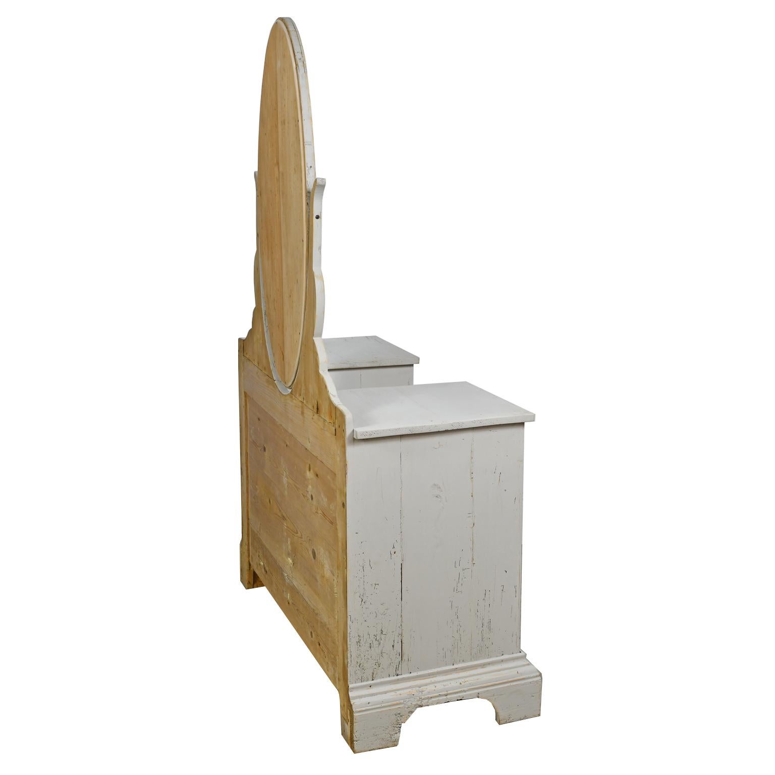 Antique Dressing Table/ Chest of Drawers with Gustavian Grey Paint & Oval Mirror im Angebot 1