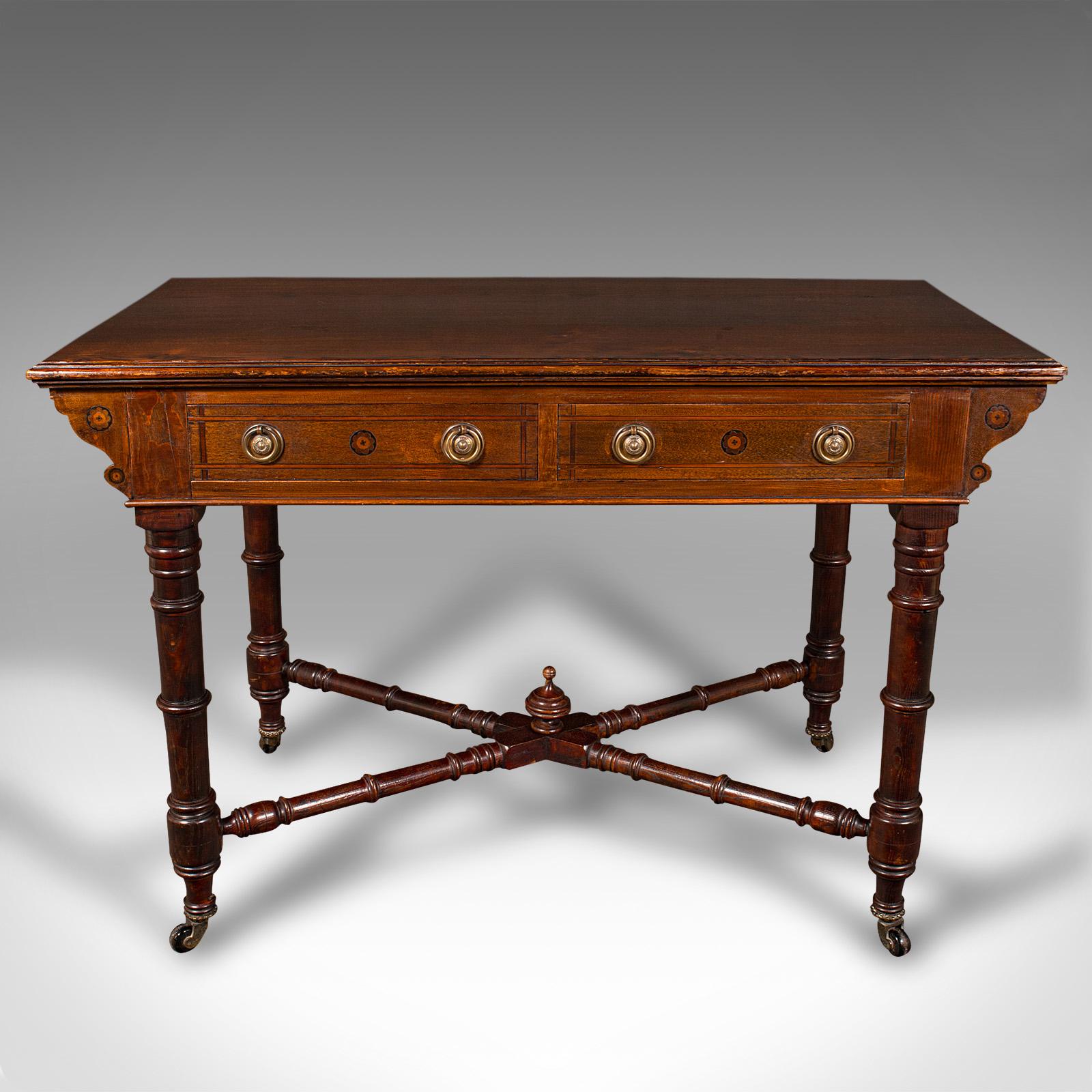 Antique Dressing Table, English Oak, Pine, 2 Drawer, Writing, Console, Victorian In Good Condition In Hele, Devon, GB