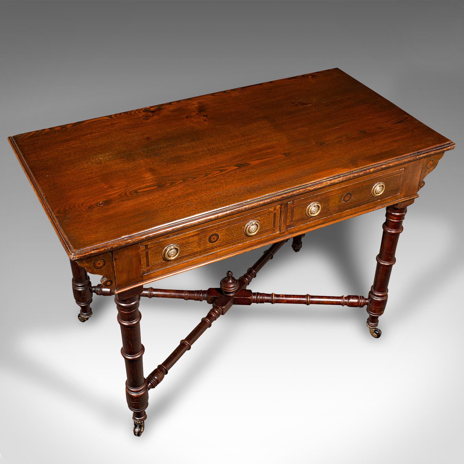 19th Century Antique Dressing Table, English Oak, Pine, 2 Drawer, Writing, Console, Victorian