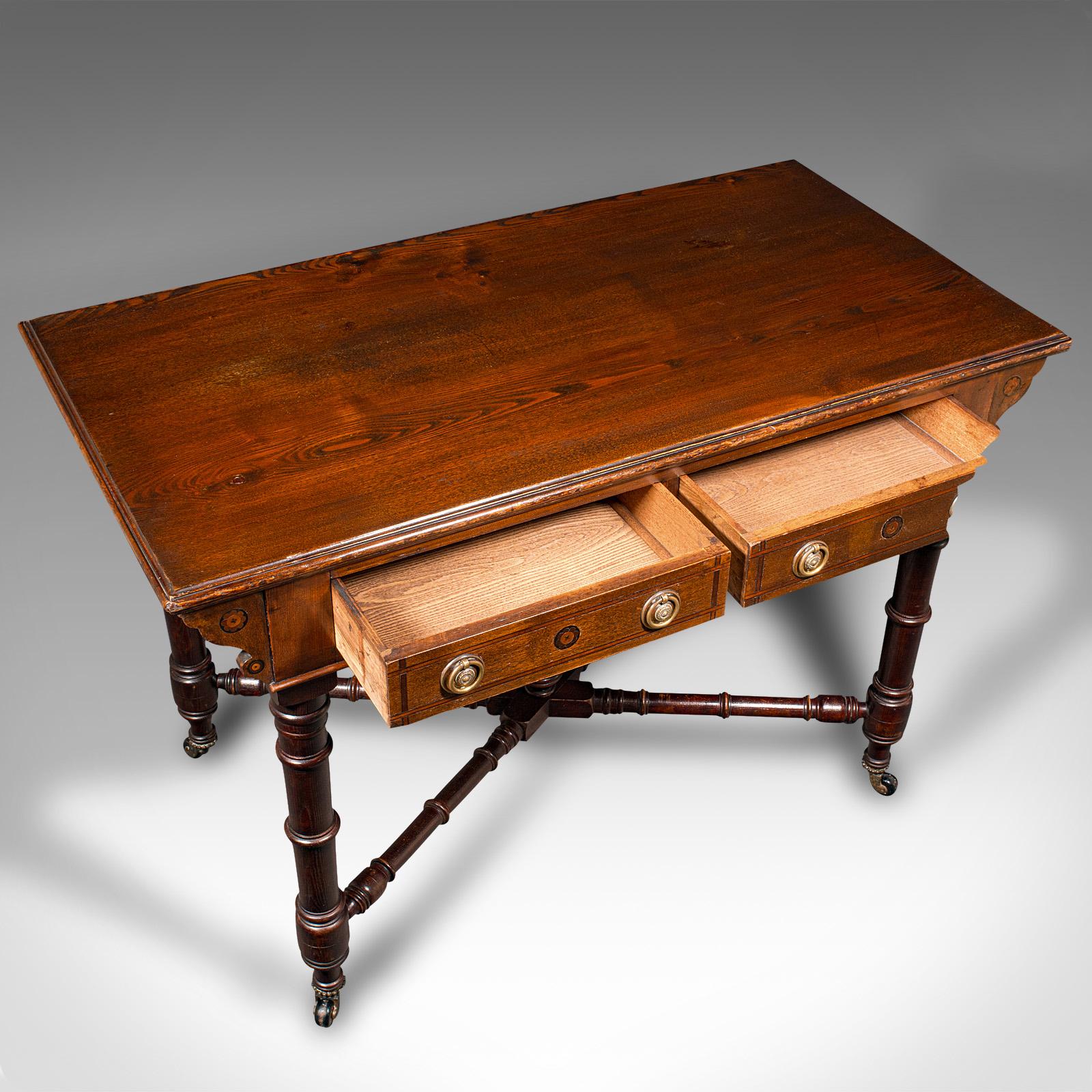 Antique Dressing Table, English Oak, Pine, 2 Drawer, Writing, Console, Victorian 1