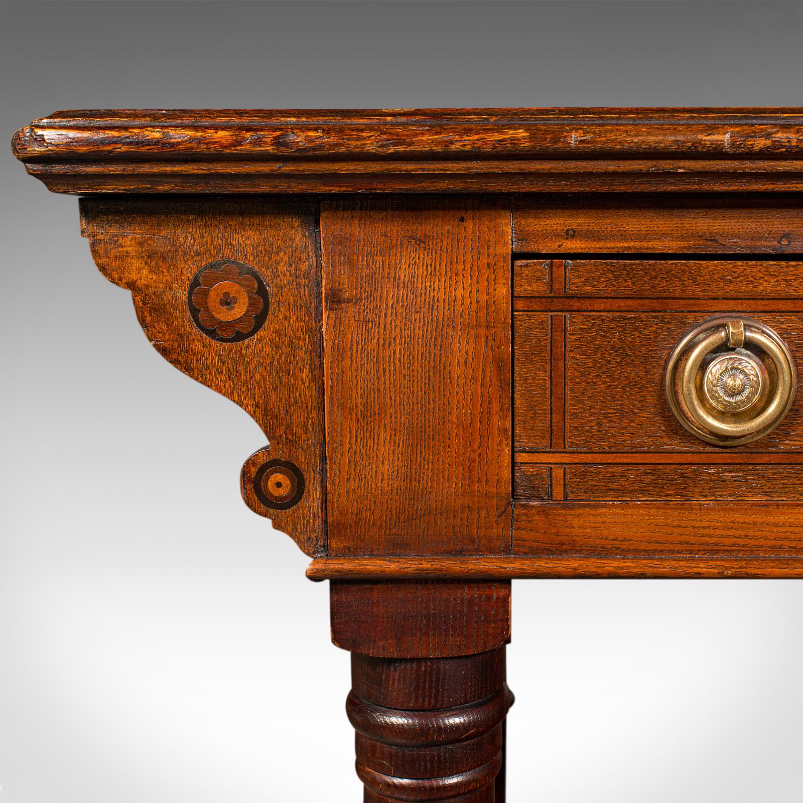 Antique Dressing Table, English Oak, Pine, 2 Drawer, Writing, Console, Victorian 2