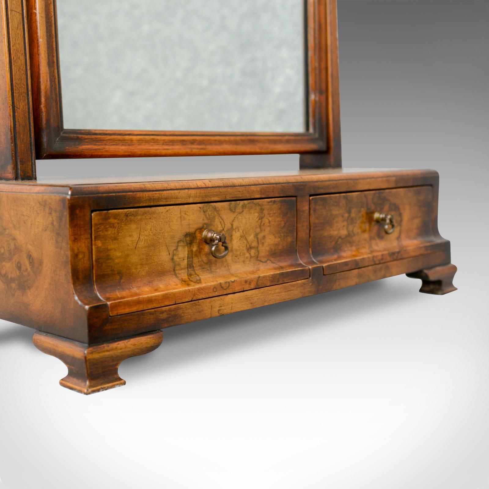 20th Century Antique Dressing Table Mirror, Burr Walnut Georgian Revival Vanity, Toilet