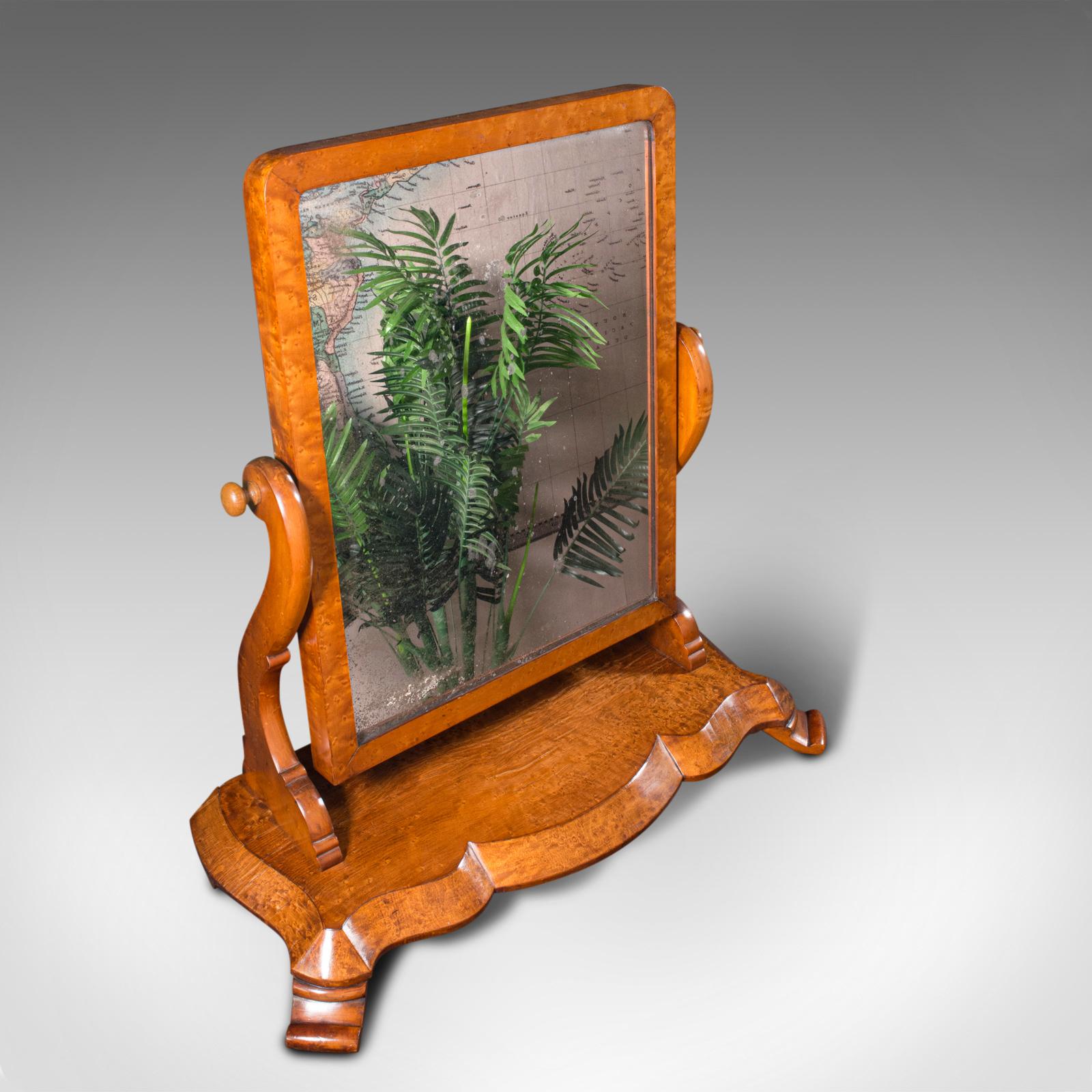 19th Century Antique Dressing Table Mirror, English, Satinwood, Vanity, Victorian, Circa 1850 For Sale