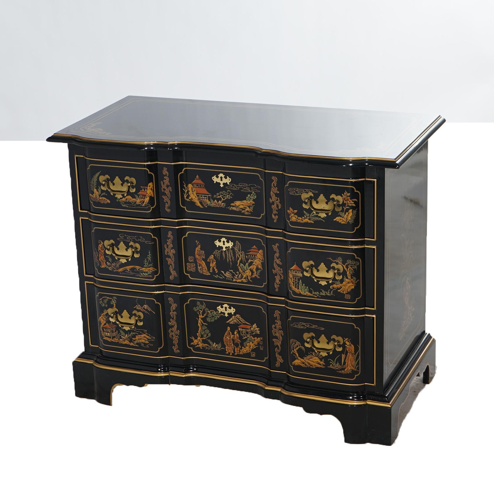 Antique Drexel Chippendale Chinoiserie Decorated Block Front Chest 20thC In Good Condition In Big Flats, NY