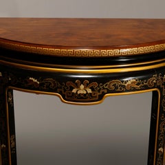 Antique Drexel Heritage Ebonized & Chinoiserie Decorated Demilune Console 20th C