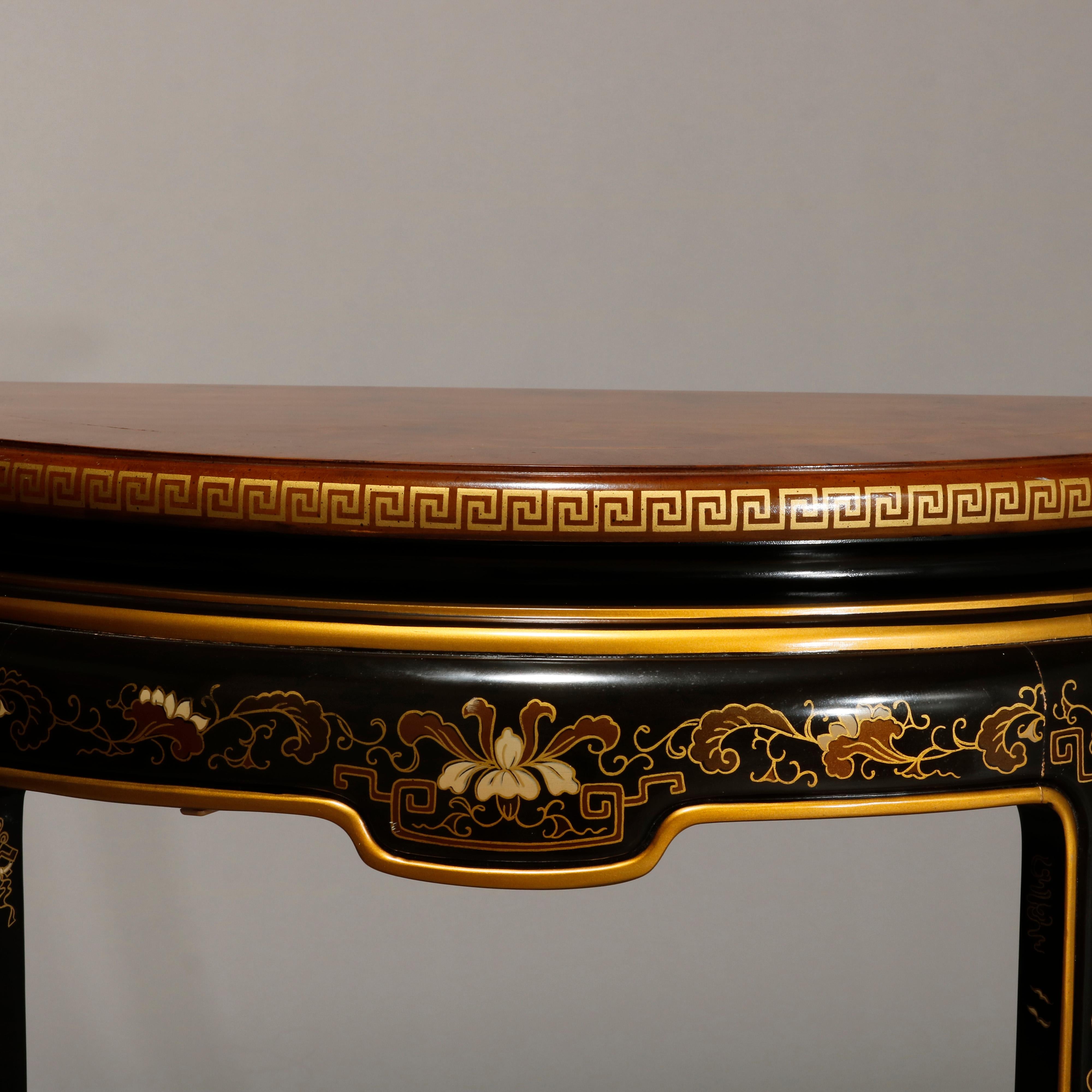 American Antique Drexel Heritage Ebonized & Chinoiserie Decorated Demilune Console 20th C