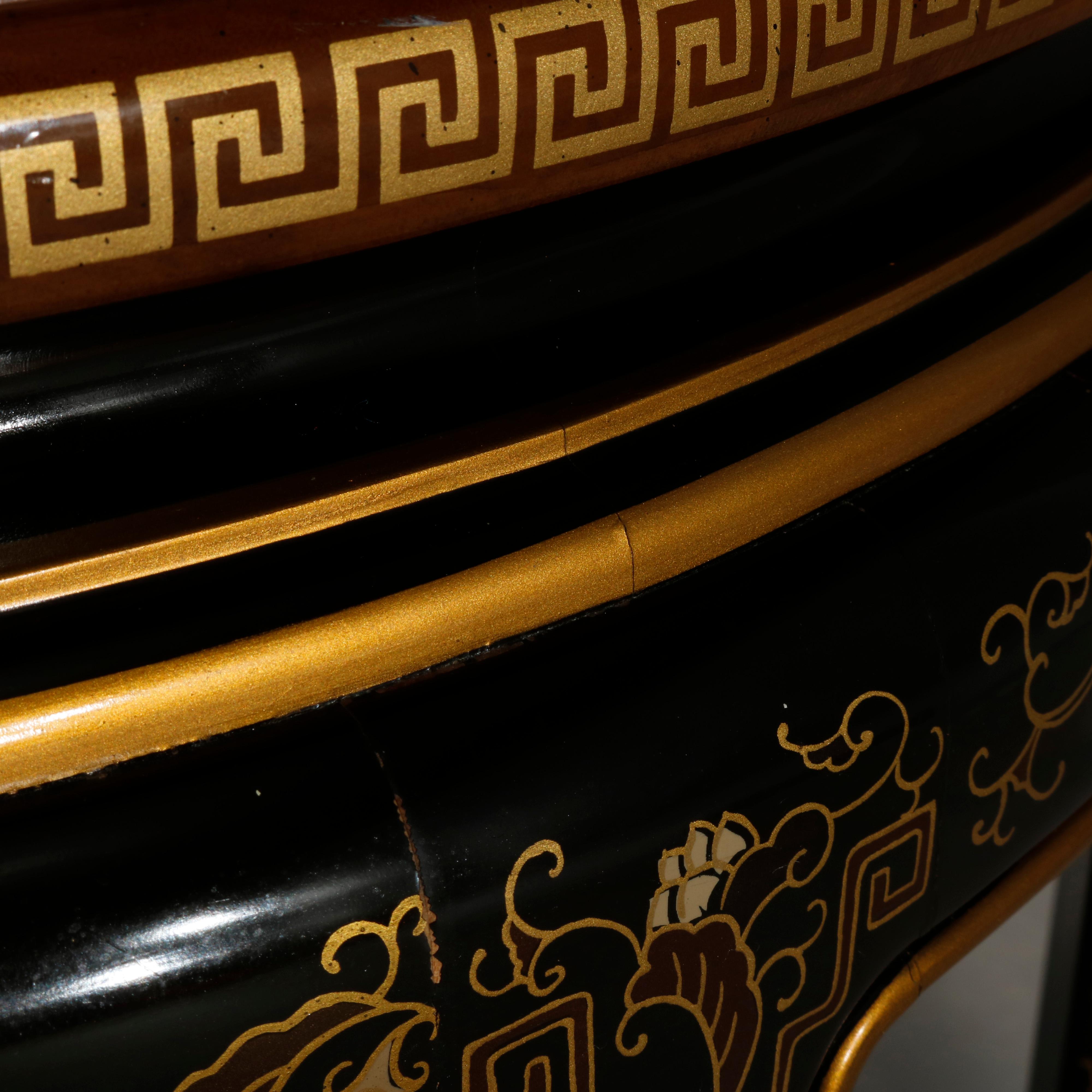 Wood Antique Drexel Heritage Ebonized & Chinoiserie Decorated Demilune Console 20th C