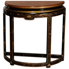 Antique Drexel Heritage Ebonized & Chinoiserie Decorated Demilune Console 20th C