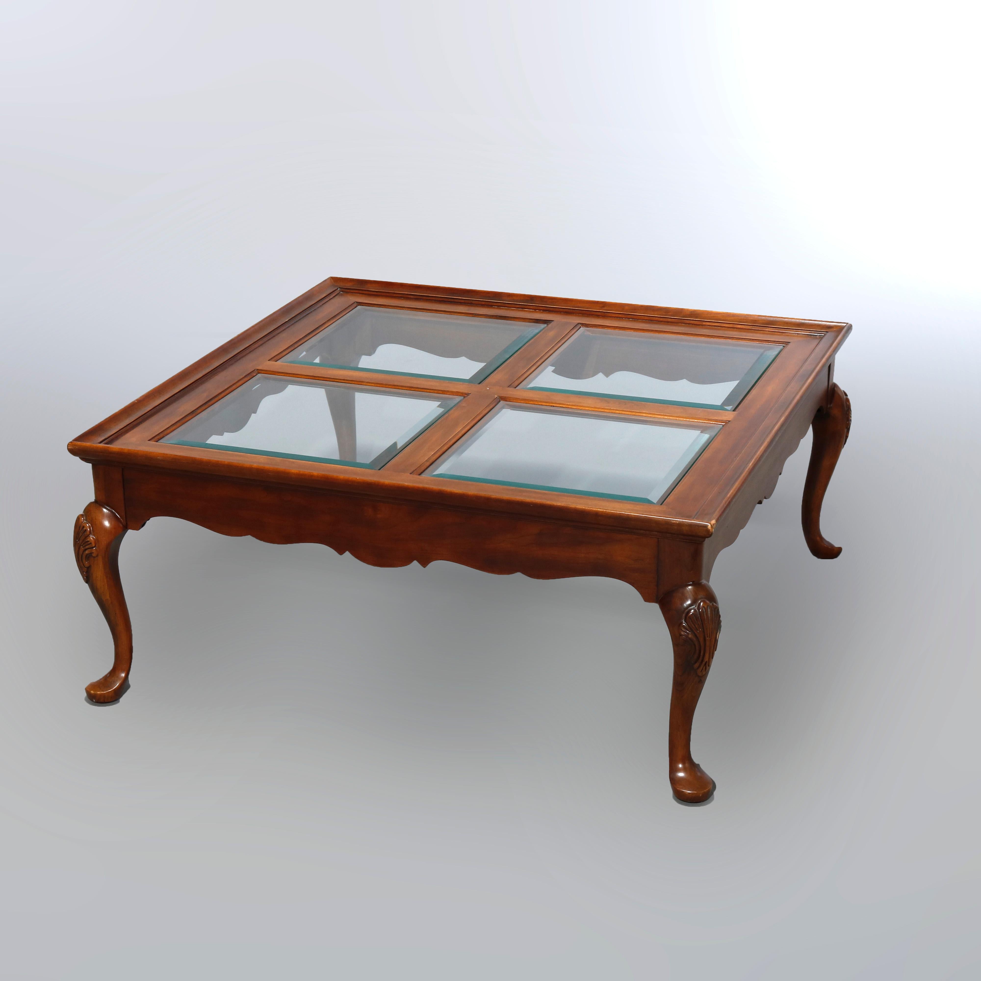 Antique Drexel Queen Anne Style Cherry & Glass Coffee Table, 20th Century 3