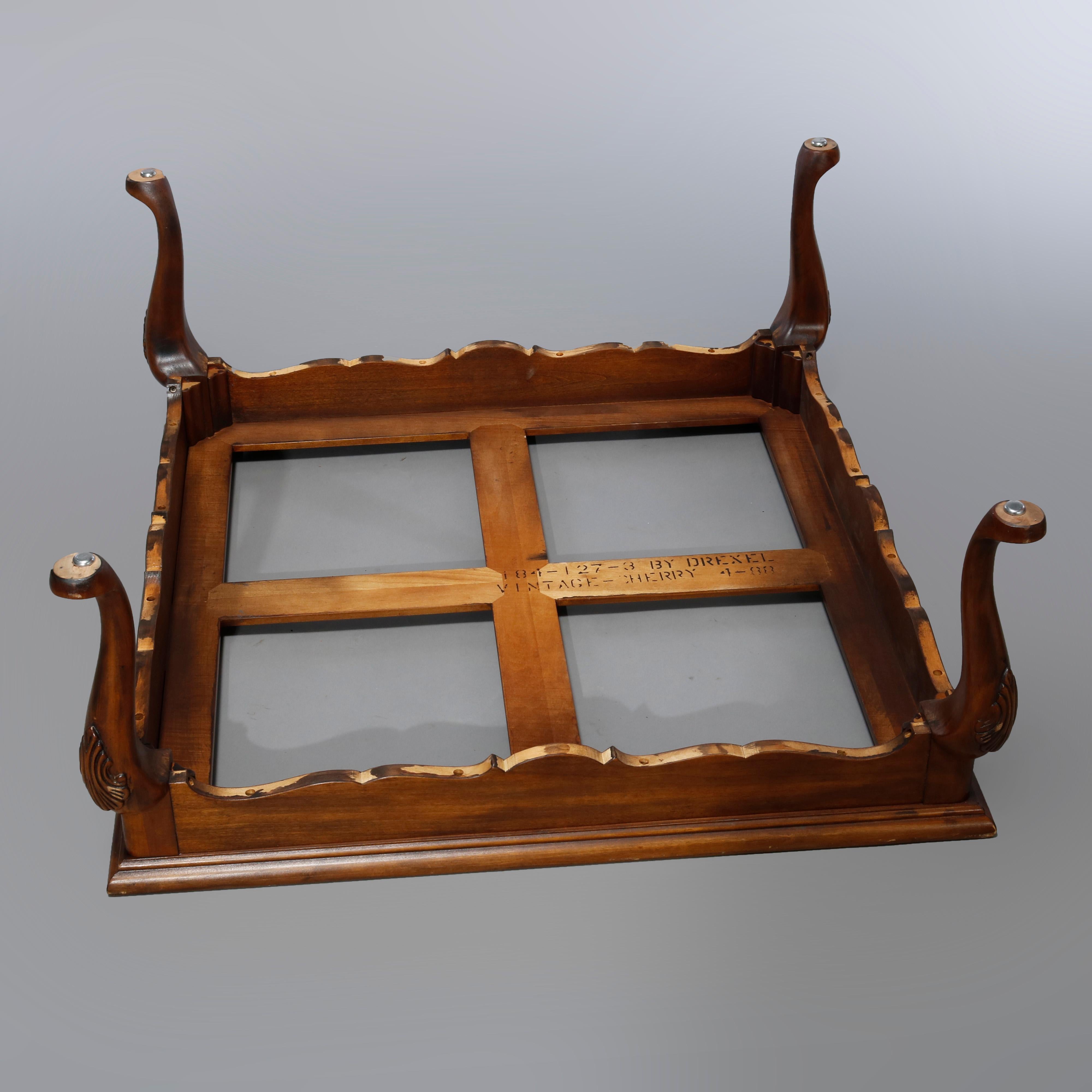 Antique Drexel Queen Anne Style Cherry & Glass Coffee Table, 20th Century 6
