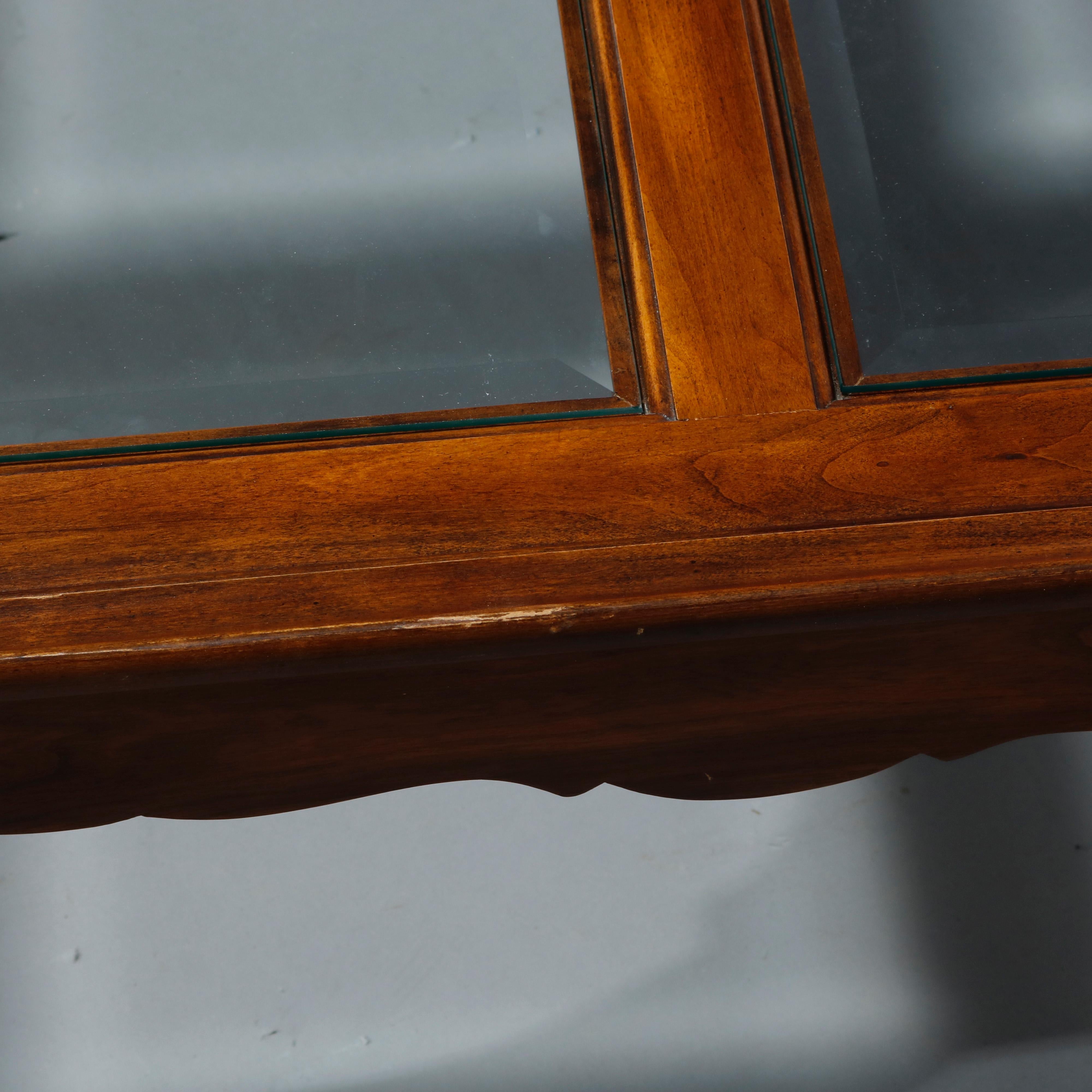 cherry wood coffee table with glass top
