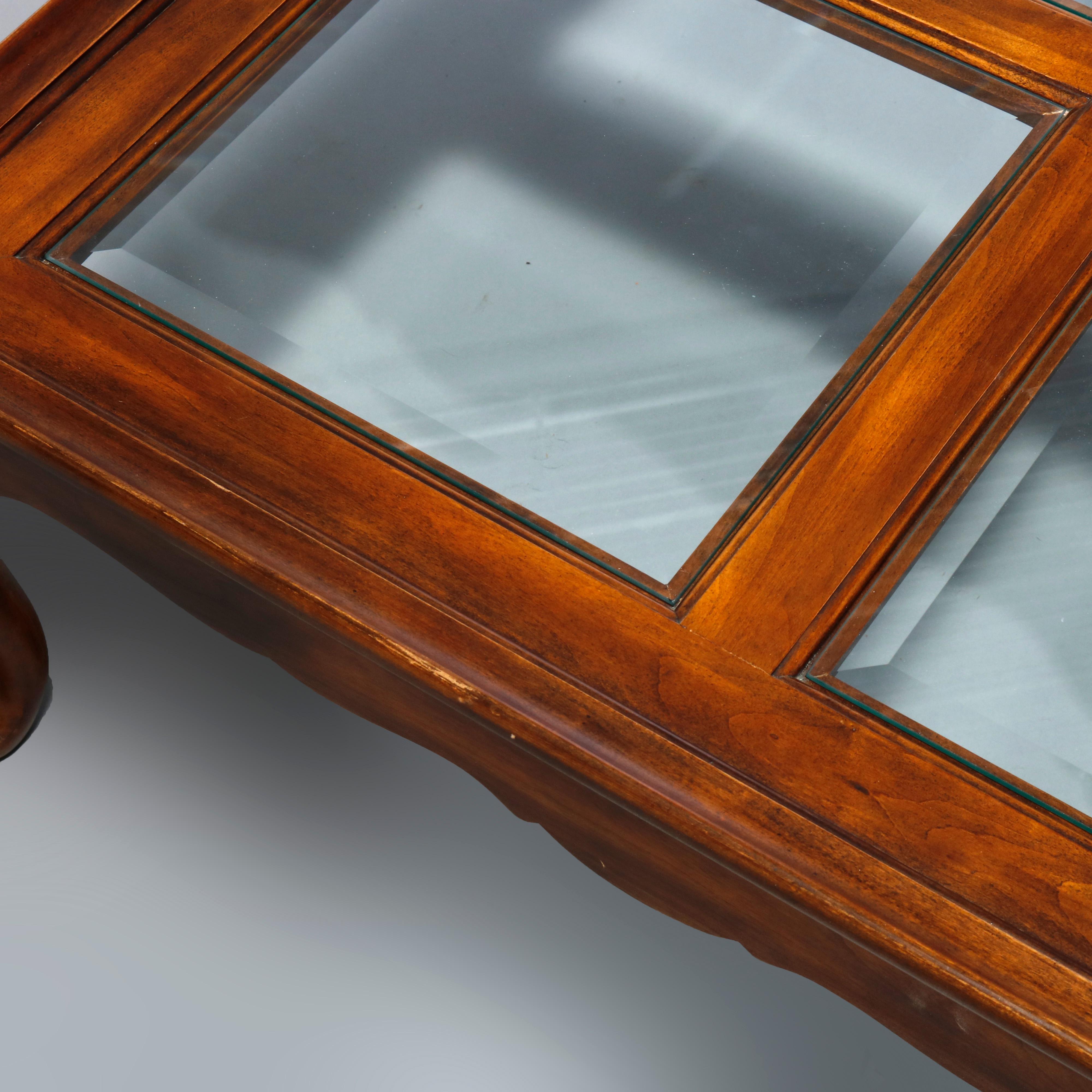 Antique Drexel Queen Anne Style Cherry & Glass Coffee Table, 20th Century In Good Condition In Big Flats, NY