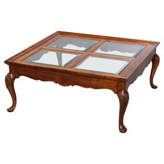 Antique Drexel Queen Anne Style Cherry & Glass Coffee Table, 20th Century