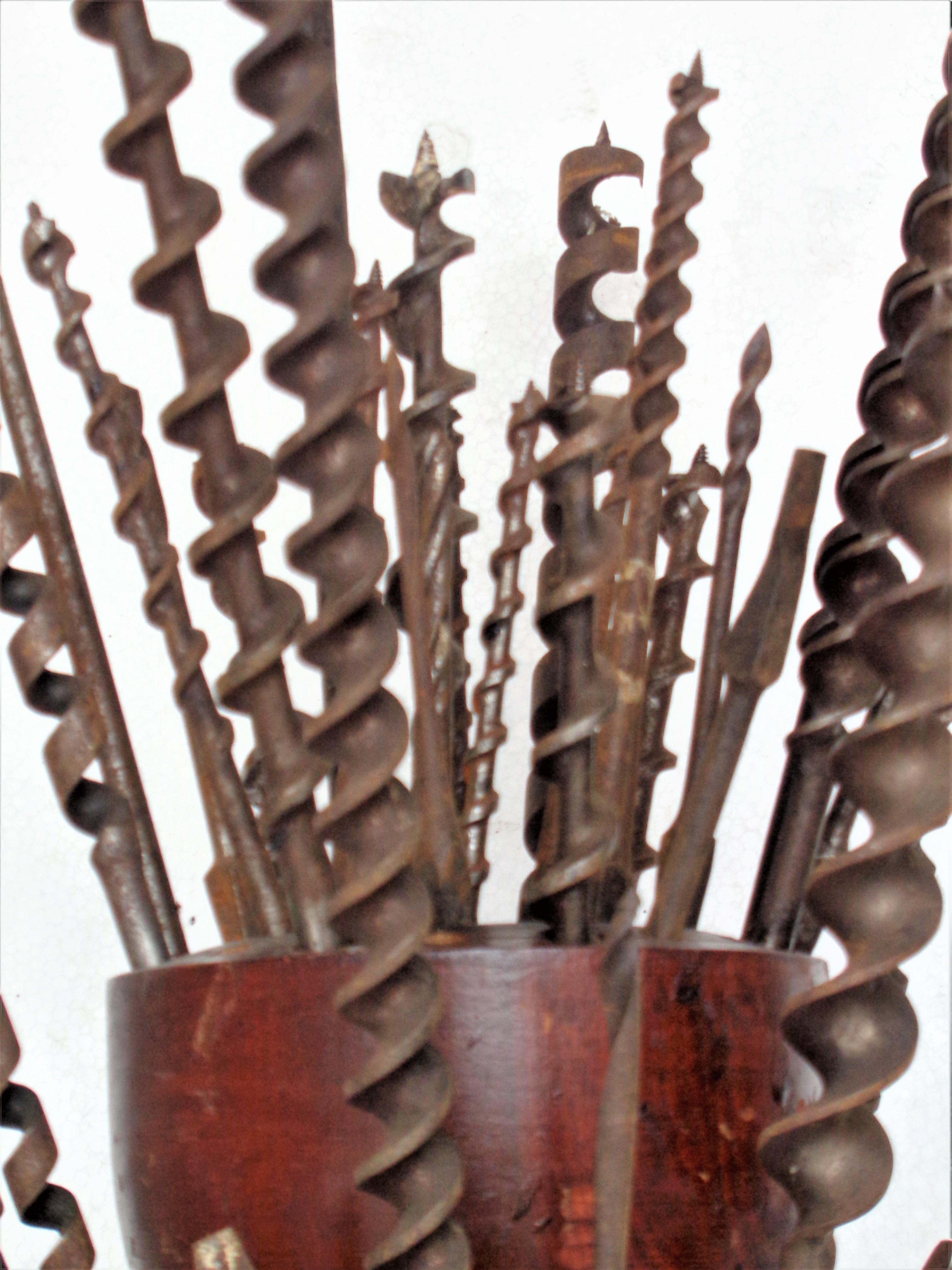 American Antique Drill Bit Holder & Drill Bits, As Found Industrial Sculpture For Sale