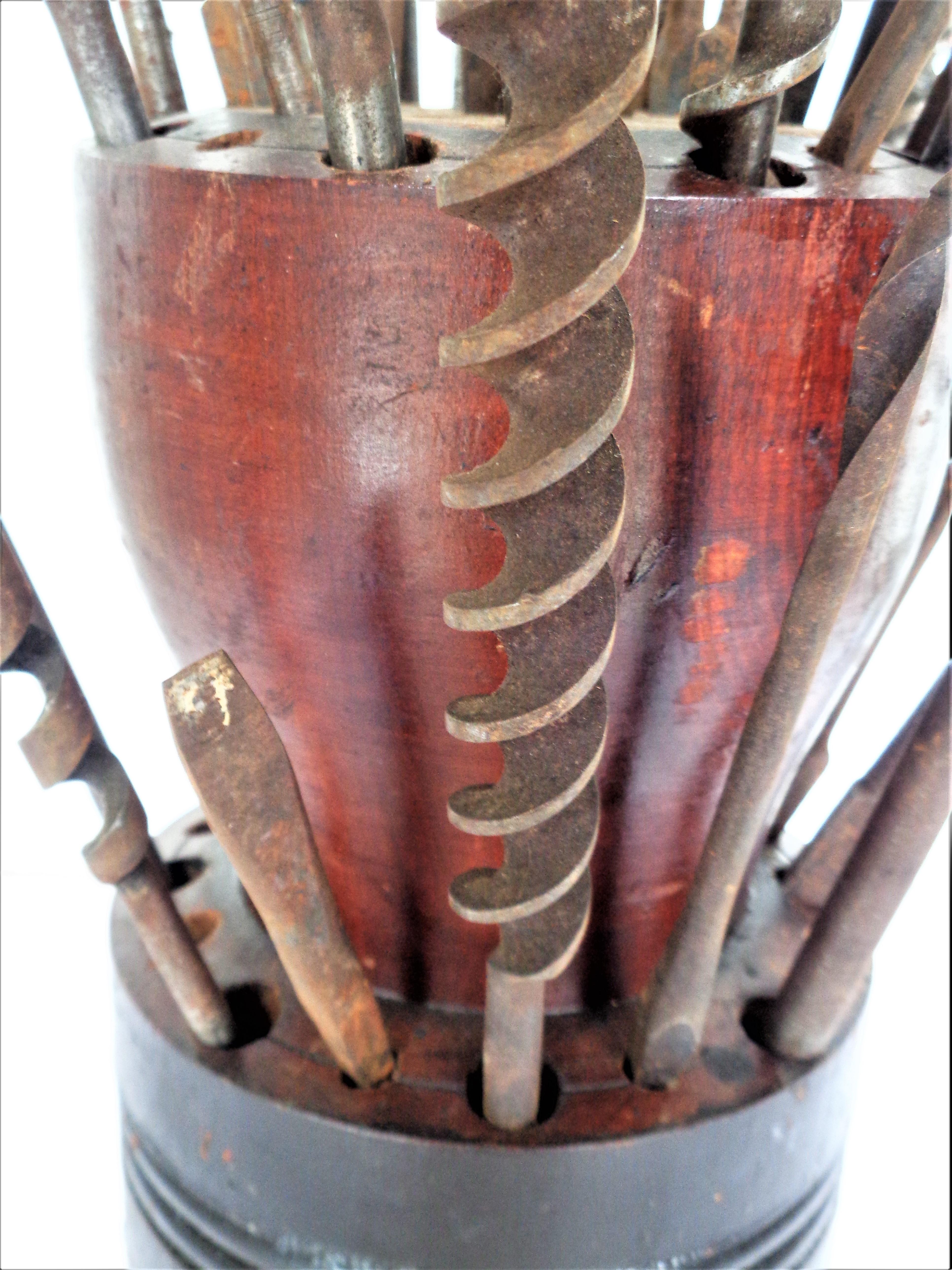 Turned Antique Drill Bit Holder & Drill Bits, As Found Industrial Sculpture For Sale