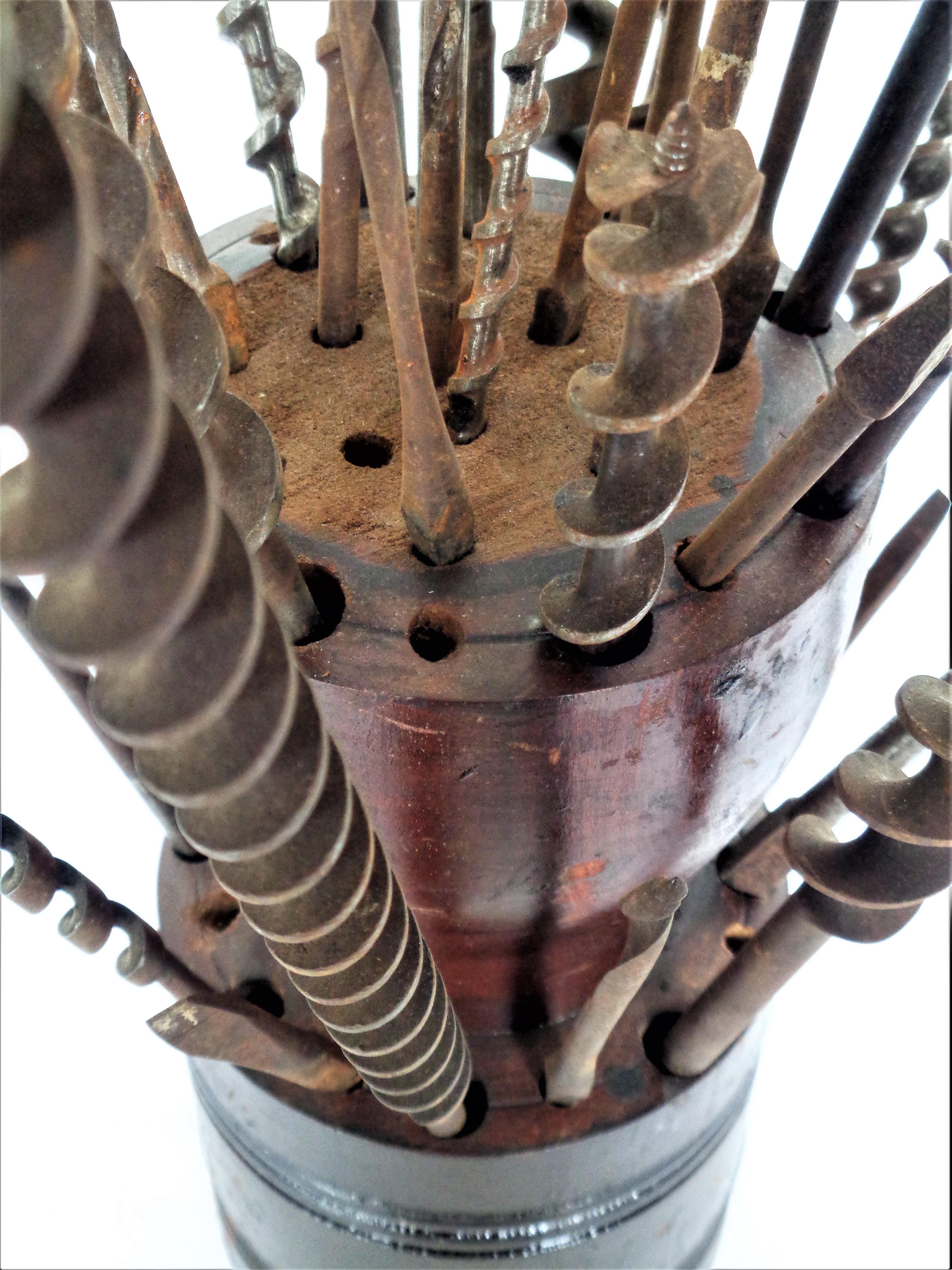 Antique Drill Bit Holder & Drill Bits, As Found Industrial Sculpture In Good Condition For Sale In Rochester, NY