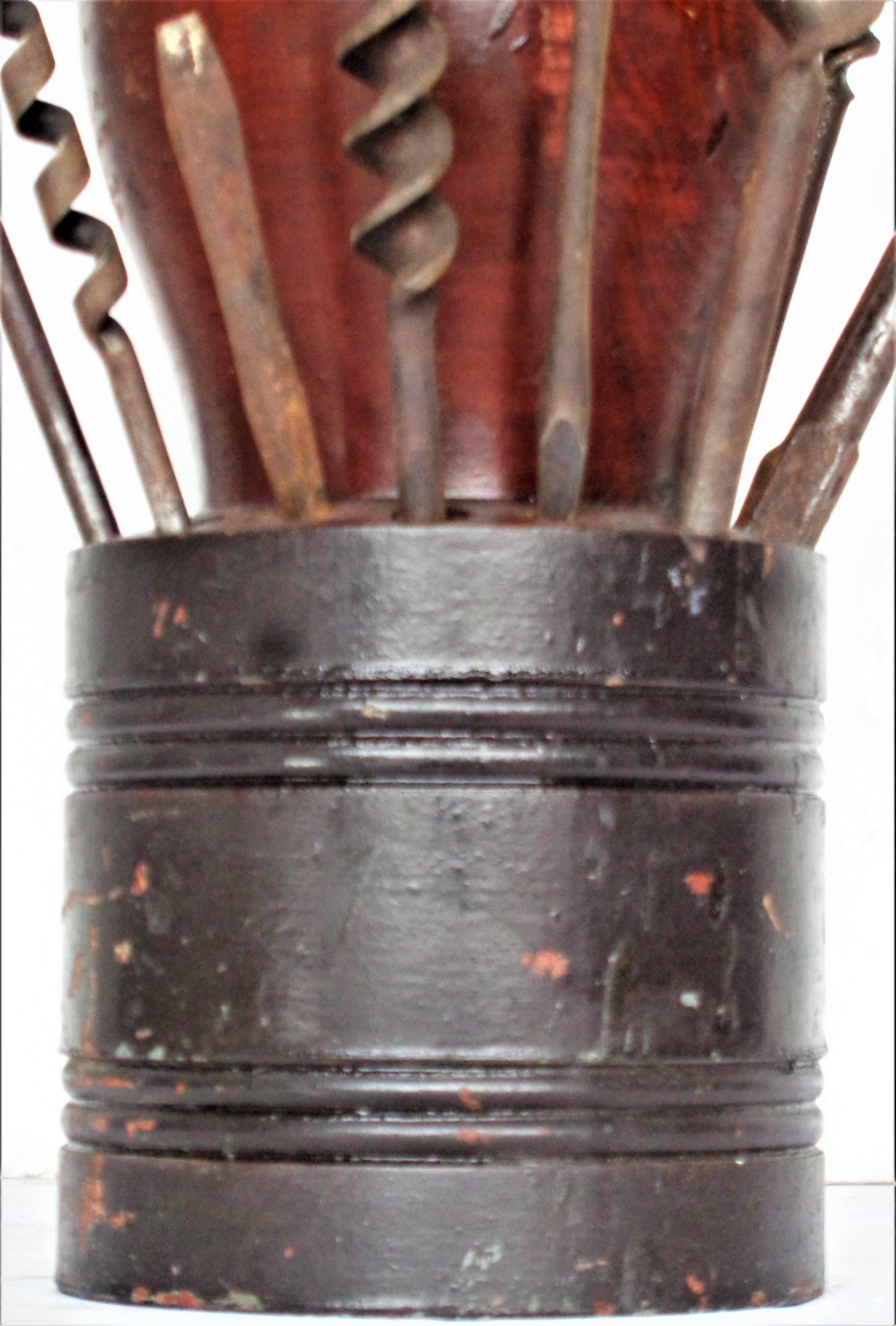 Iron Antique Drill Bit Holder & Drill Bits, As Found Industrial Sculpture For Sale