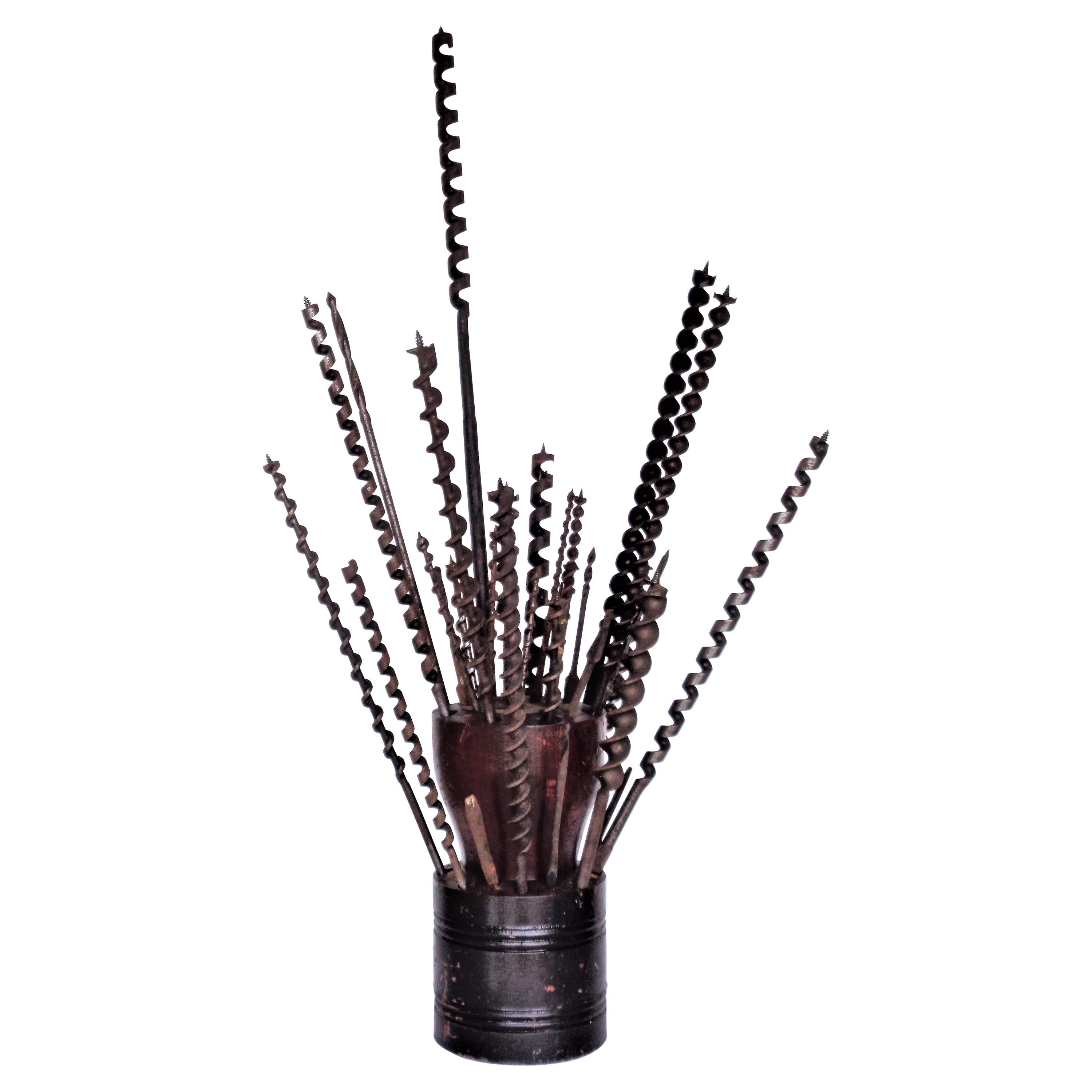 Antique Drill Bit Holder & Drill Bits, As Found Industrial Sculpture For Sale