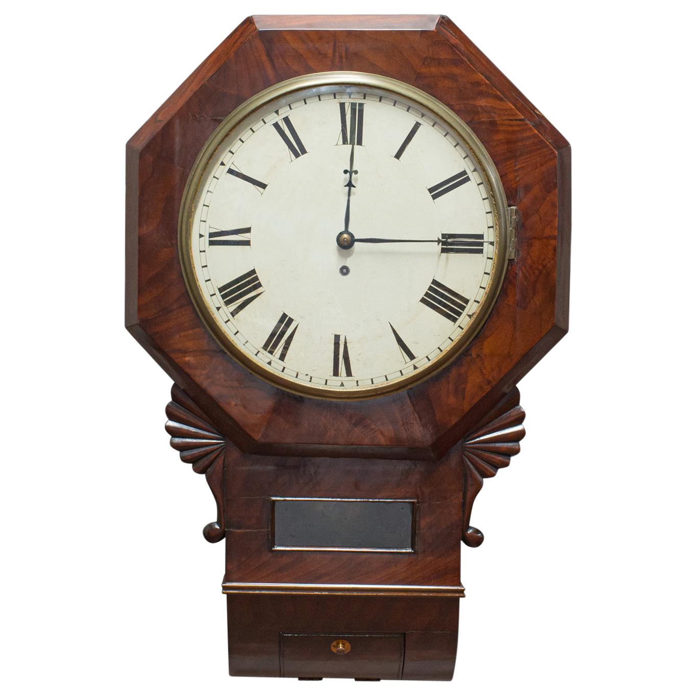 Antique Drop Dial Wall Clock, English, Timepiece, Fusee, Victorian, circa 1870