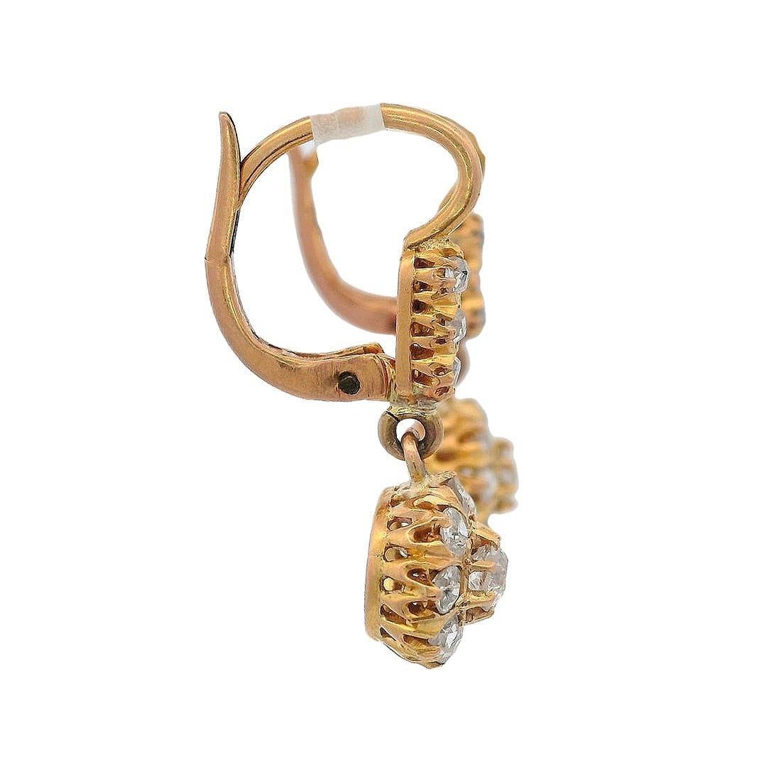 Antique Drop Earrings in 18kt Gold with Diamonds en Bueno estado para la venta en Aventura, FL