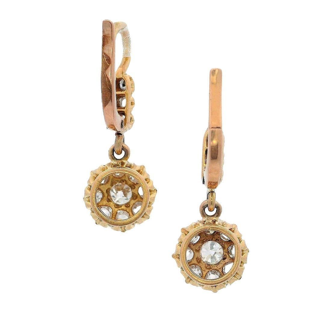 Femenino o masculino Antique Drop Earrings in 18kt Gold with Diamonds en venta