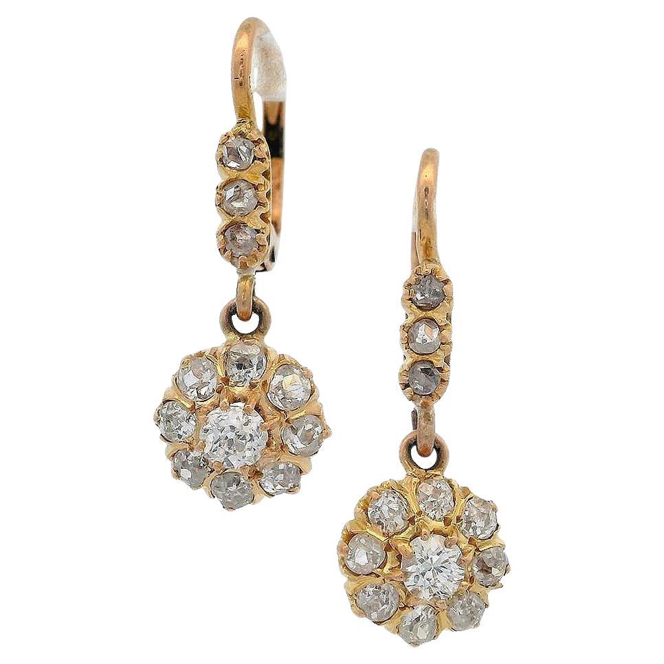 Antique Drop Earrings in 18kt Gold with Diamonds