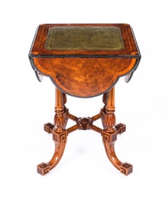 Antique Drop-Leaf Burr Walnut Games Writing Table, 19th Century