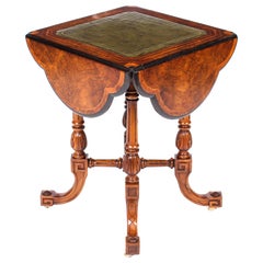 Antique Drop-Leaf Burr Walnut Games Writing Table, 19th Century