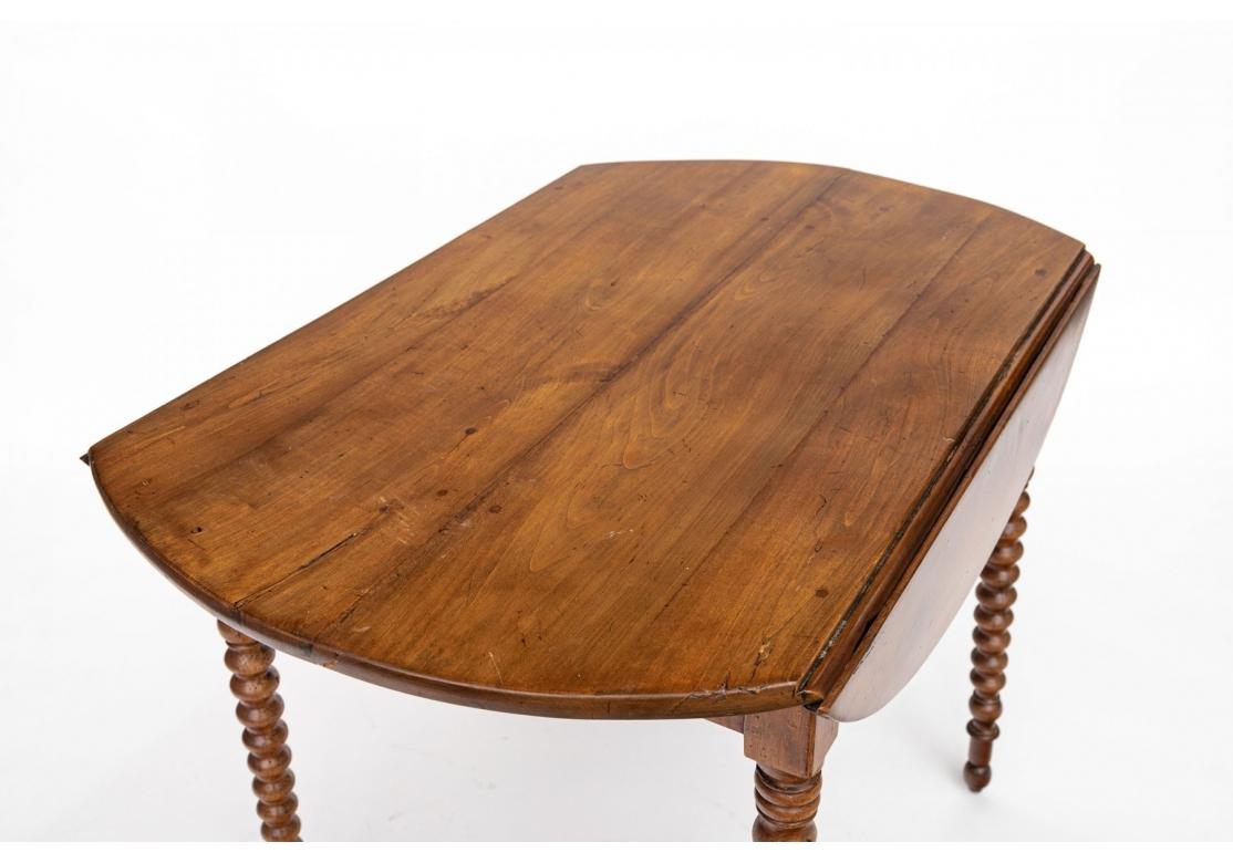 Antique Drop Leaf Hardwood Table With Bobbin Turned Legs For Sale 3