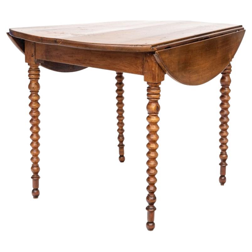 Antique Drop Leaf Hardwood Table With Bobbin Turned Legs