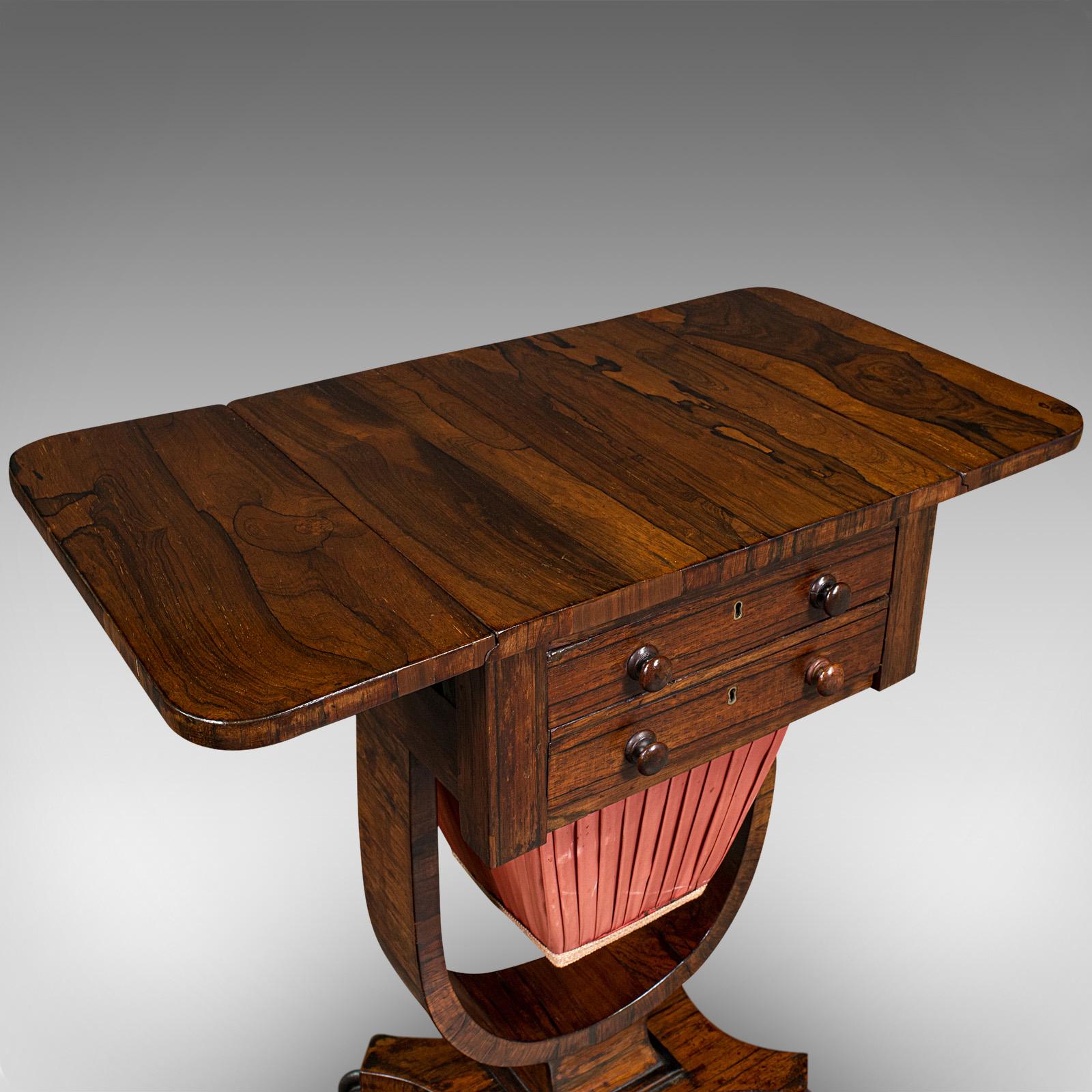 Antique Drop Leaf Ladies Work Table, English, Sewing, Side, William IV, C.1835 For Sale 3