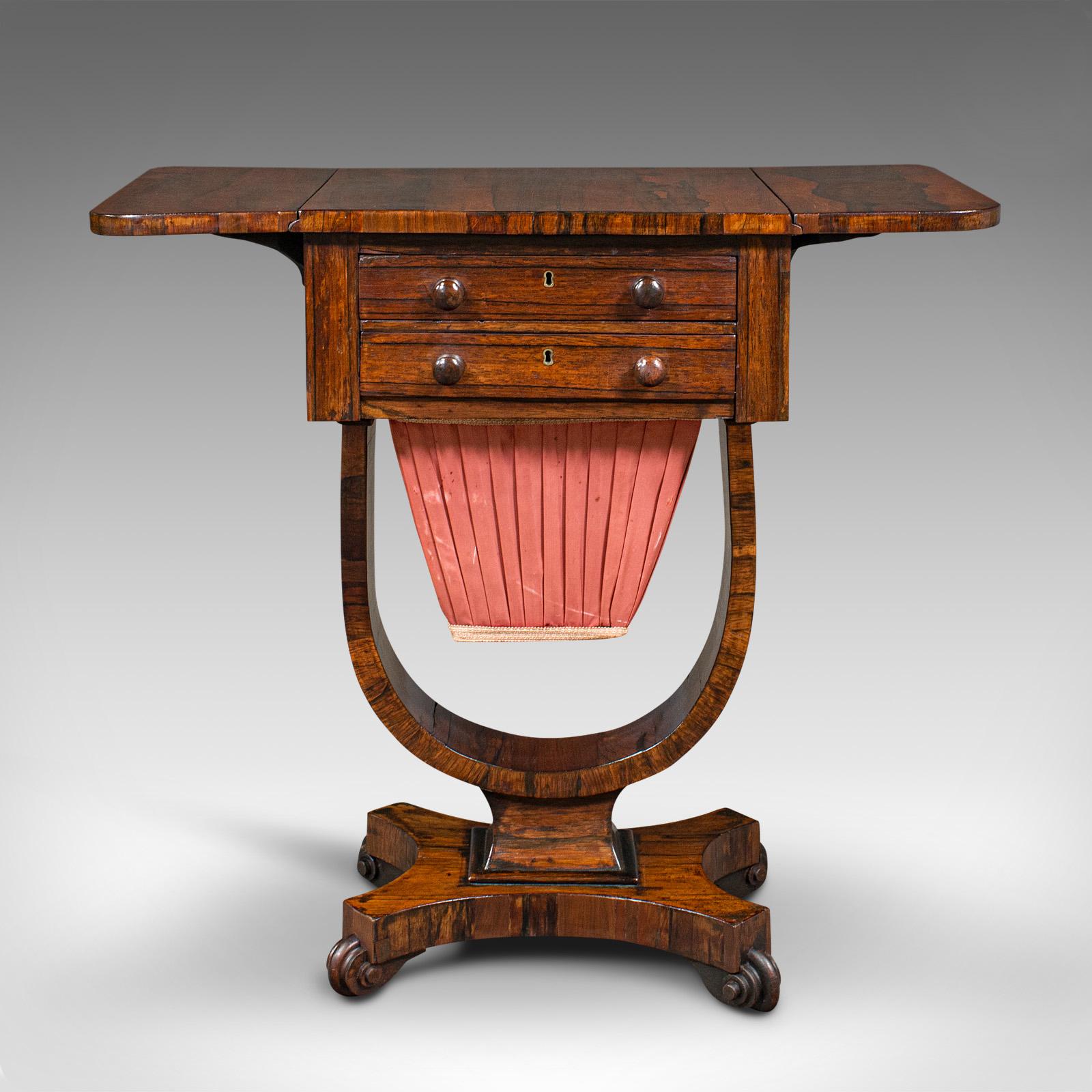 British Antique Drop Leaf Ladies Work Table, English, Sewing, Side, William IV, C.1835 For Sale