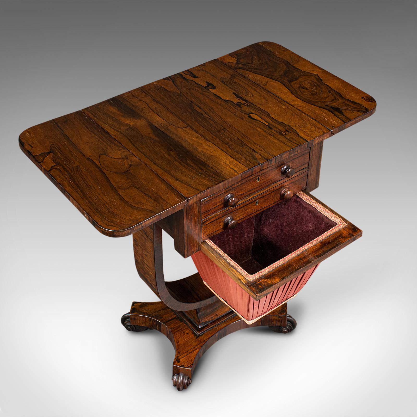 Antique Drop Leaf Ladies Work Table, English, Sewing, Side, William IV, C.1835 For Sale 2