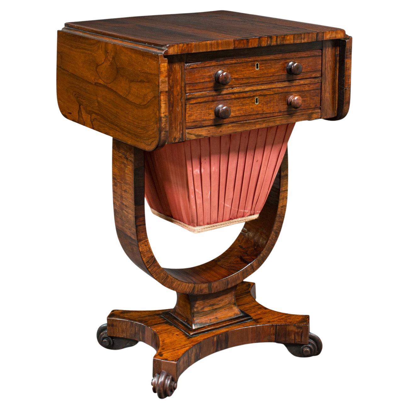 Antique Drop Leaf Ladies Work Table, English, Sewing, Side, William IV, C.1835 For Sale