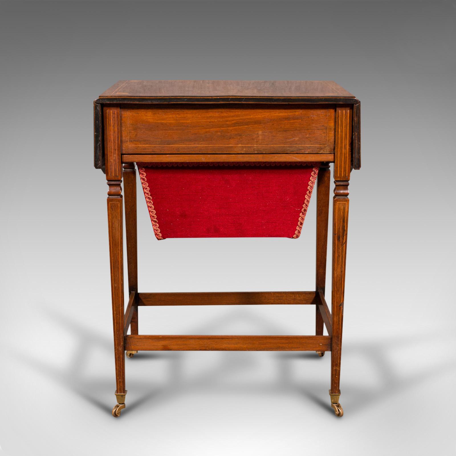 British Antique Drop Leaf Sewing Table, English, Rosewood, Side, Lamp, Regency, C.1820 For Sale