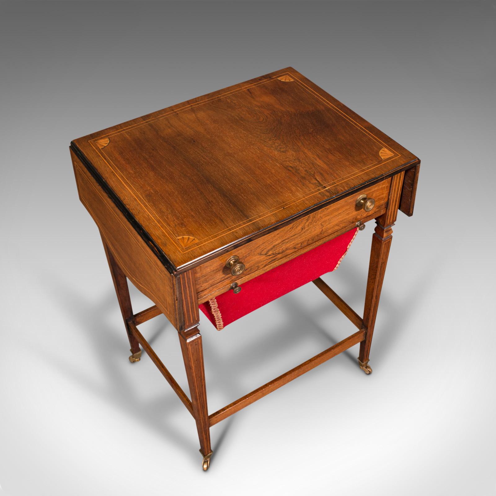 Antique Drop Leaf Sewing Table, English, Rosewood, Side, Lamp, Regency, C.1820 In Good Condition For Sale In Hele, Devon, GB