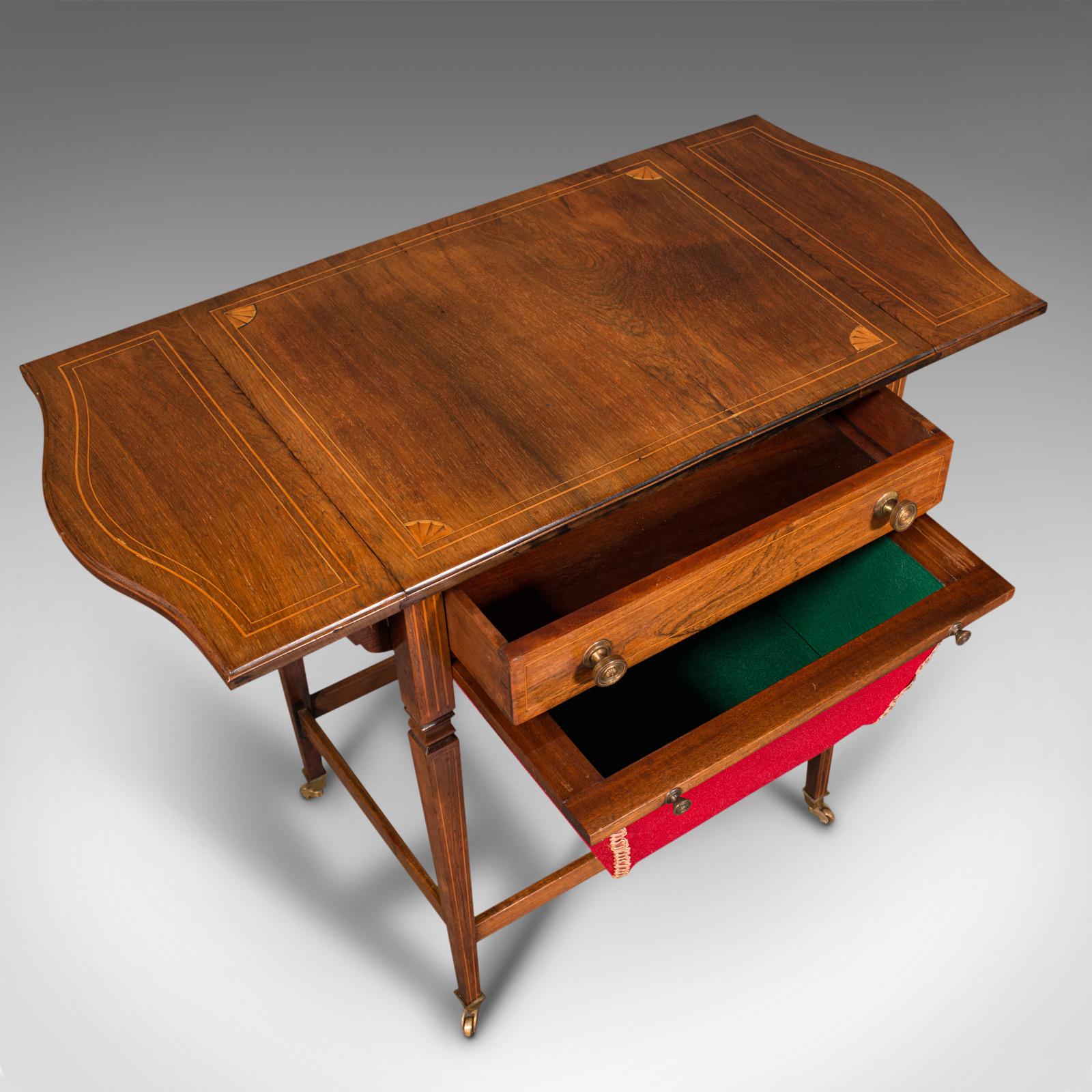 19th Century Antique Drop Leaf Sewing Table, English, Rosewood, Side, Lamp, Regency, C.1820 For Sale