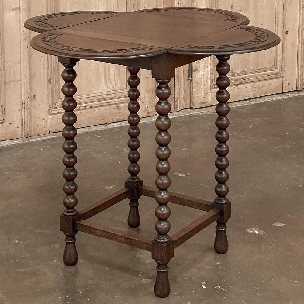 Hand-Crafted Antique Drop Leaf Spool Leg End Table For Sale