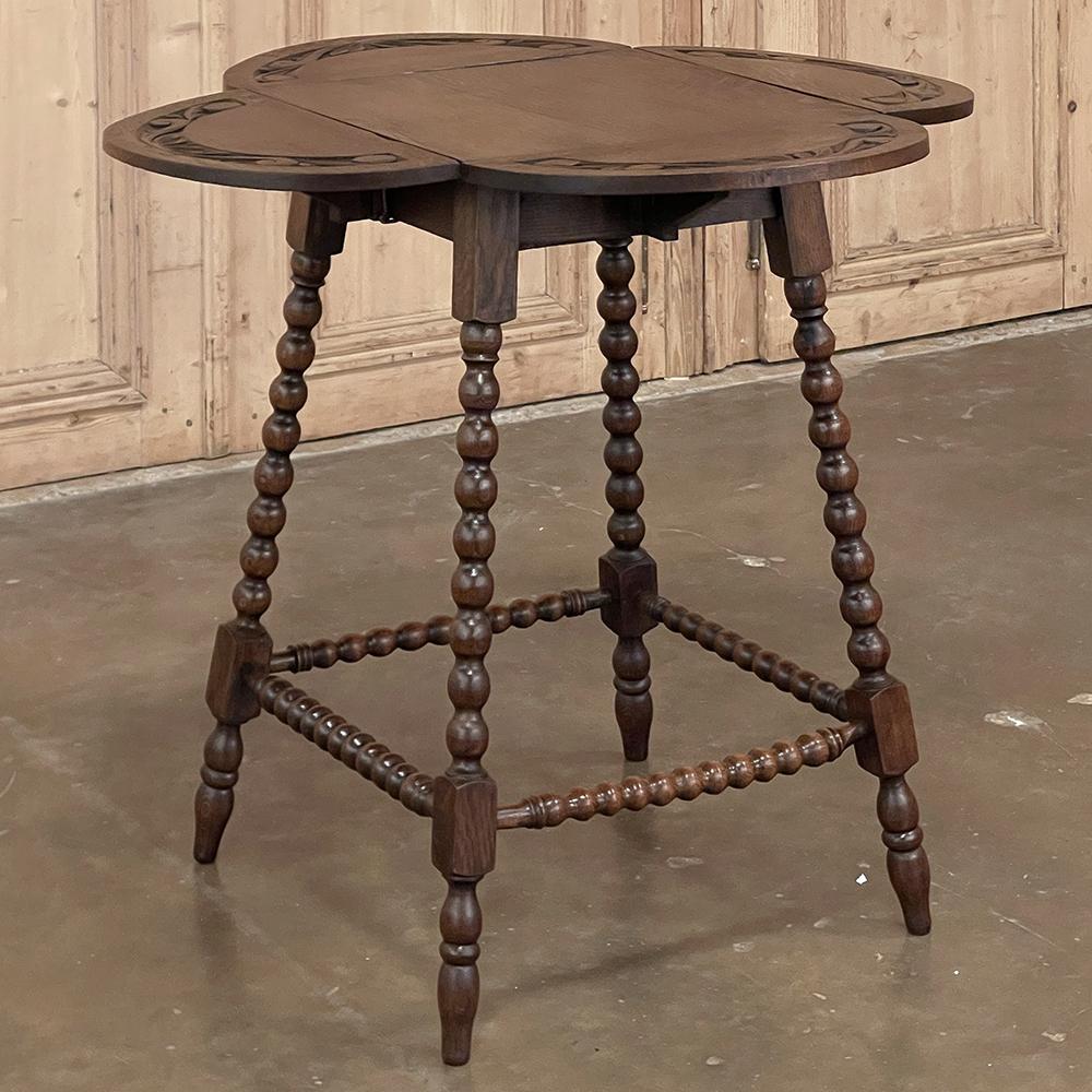 Hand-Crafted Antique Drop Leaf Spool Leg End Table For Sale