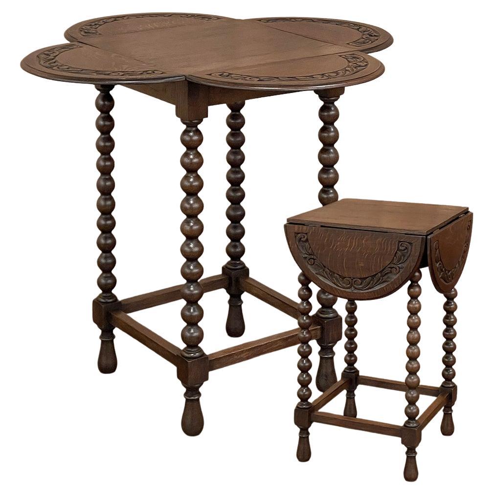 Antique Drop Leaf Spool Leg End Table For Sale