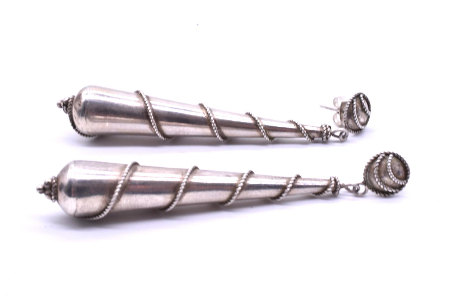 Women's Antique Drop Sterling Silver Pendeloque Earrings, c1860 For Sale