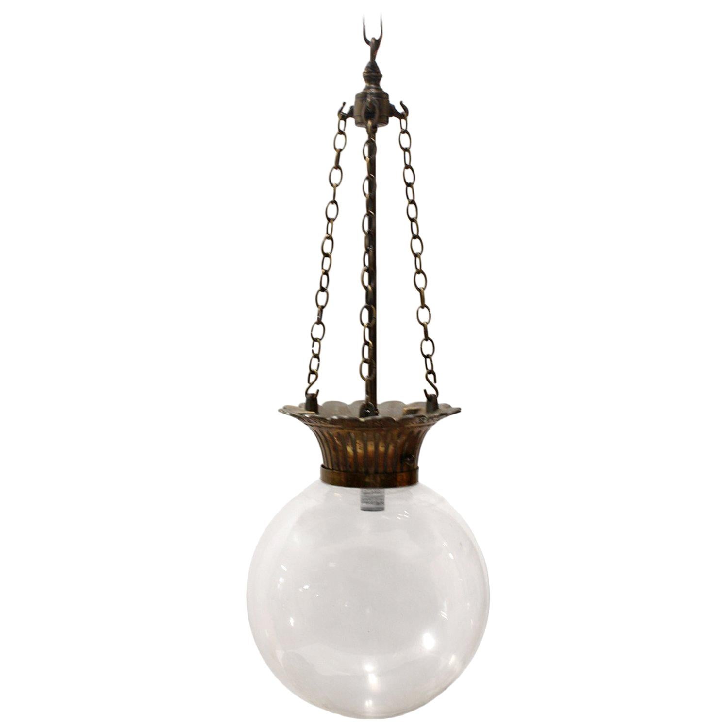 Antique Drugstore Glass and Bronze Show Globe Chandelier For Sale