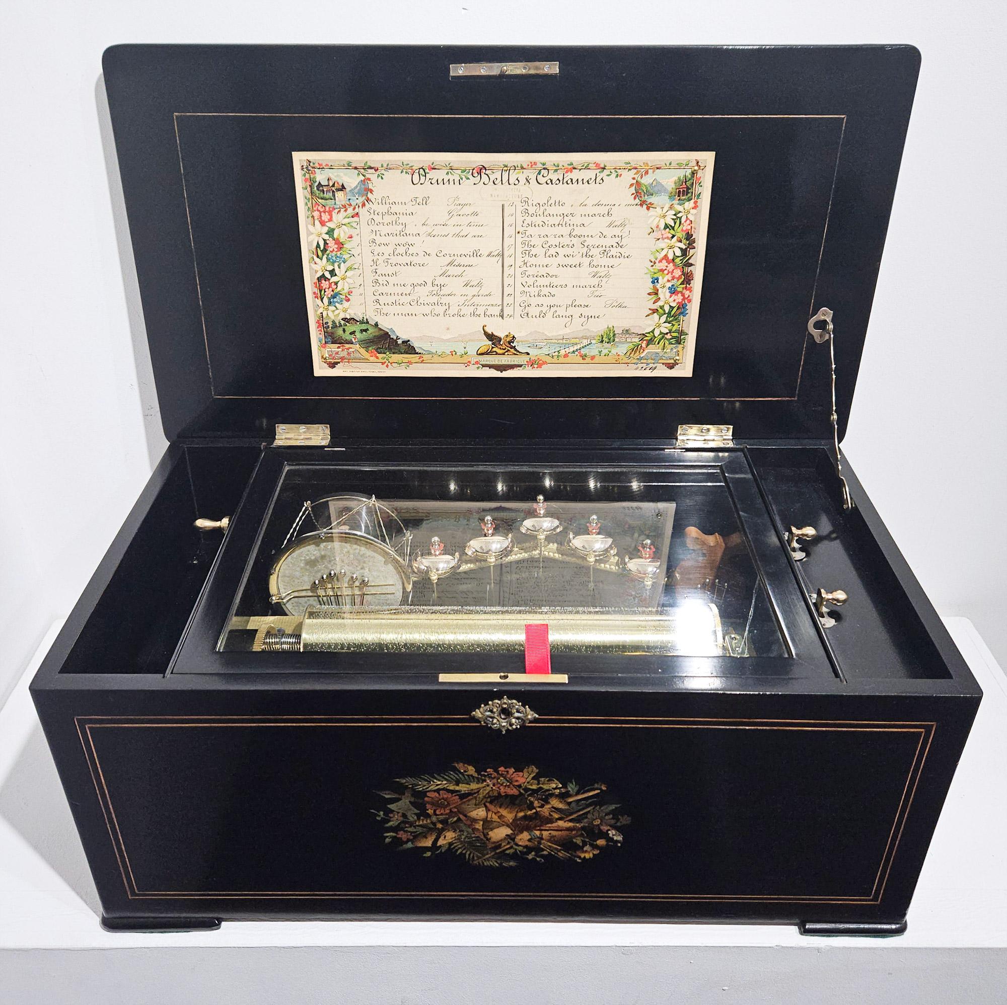 Antique Drum Bell &Castanet Two-Per-Turn Orchestral Music Box, Ami Rivenc, 1890 For Sale 10