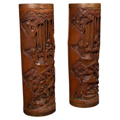 Antique Dry Flower Vases, Chinese, Bamboo, Bitong, Brush Pot, Qing, Victorian