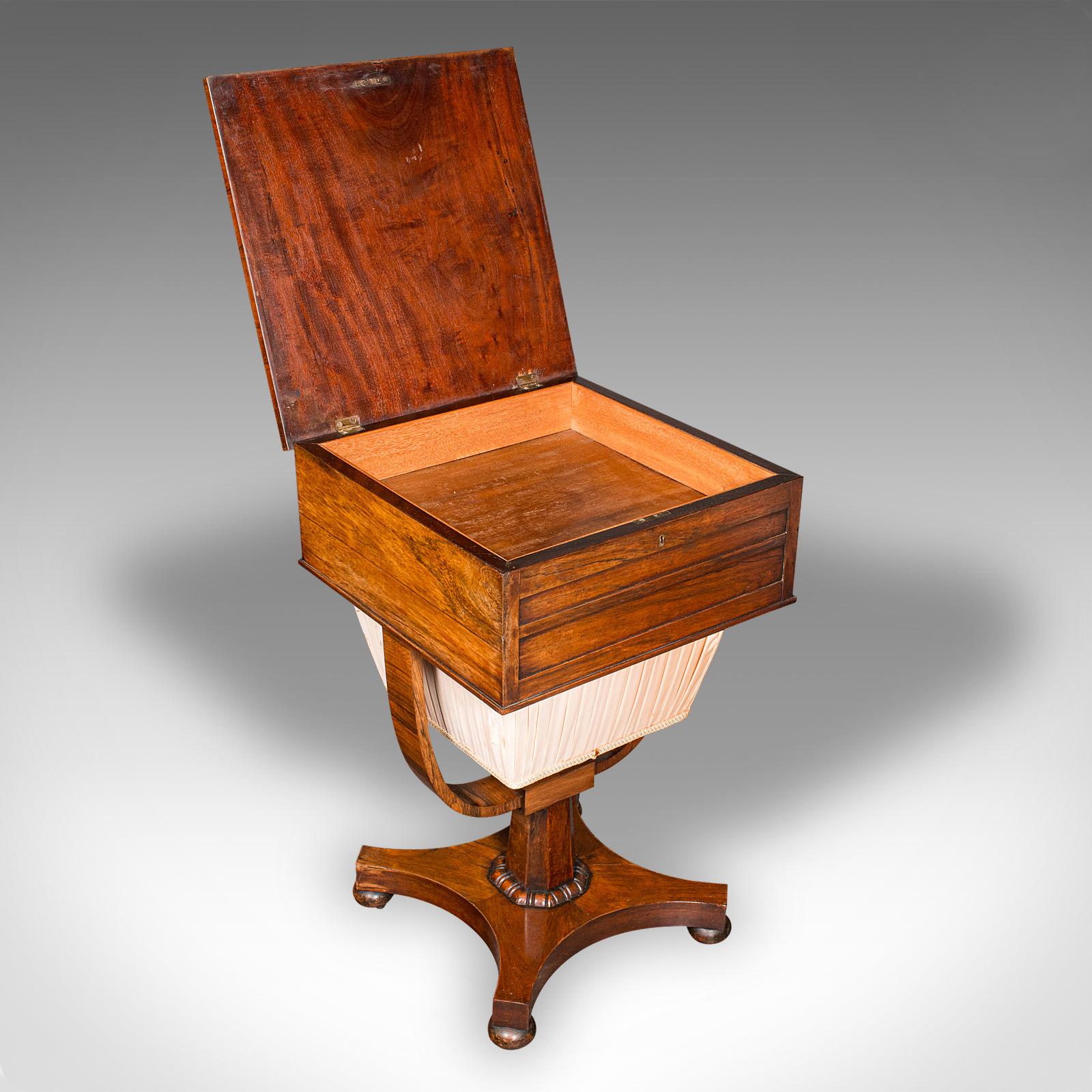 British Antique Dual Aspect Sewing Table, English, Ladies, Work Box, Regency, Circa 1820