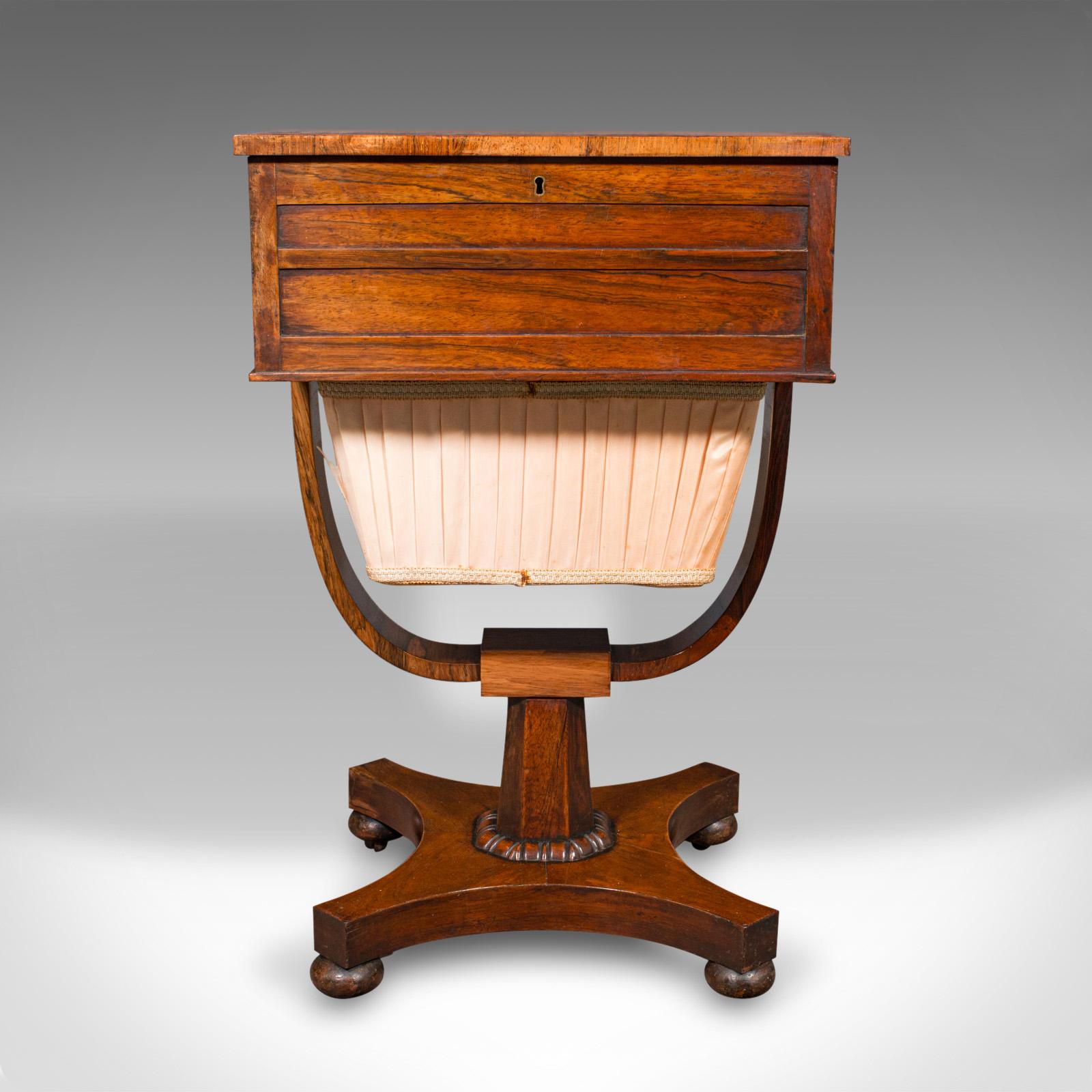 Cotton Antique Dual Aspect Sewing Table, English, Ladies, Work Box, Regency, Circa 1820