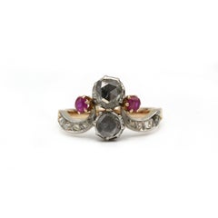 Antique Duchess Ring 18K Gold Rose Cut Diamonds and Rubies