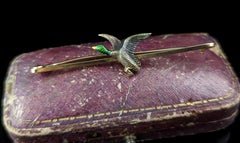 Antique Duck brooch, 15k gold and Platinum, enamel